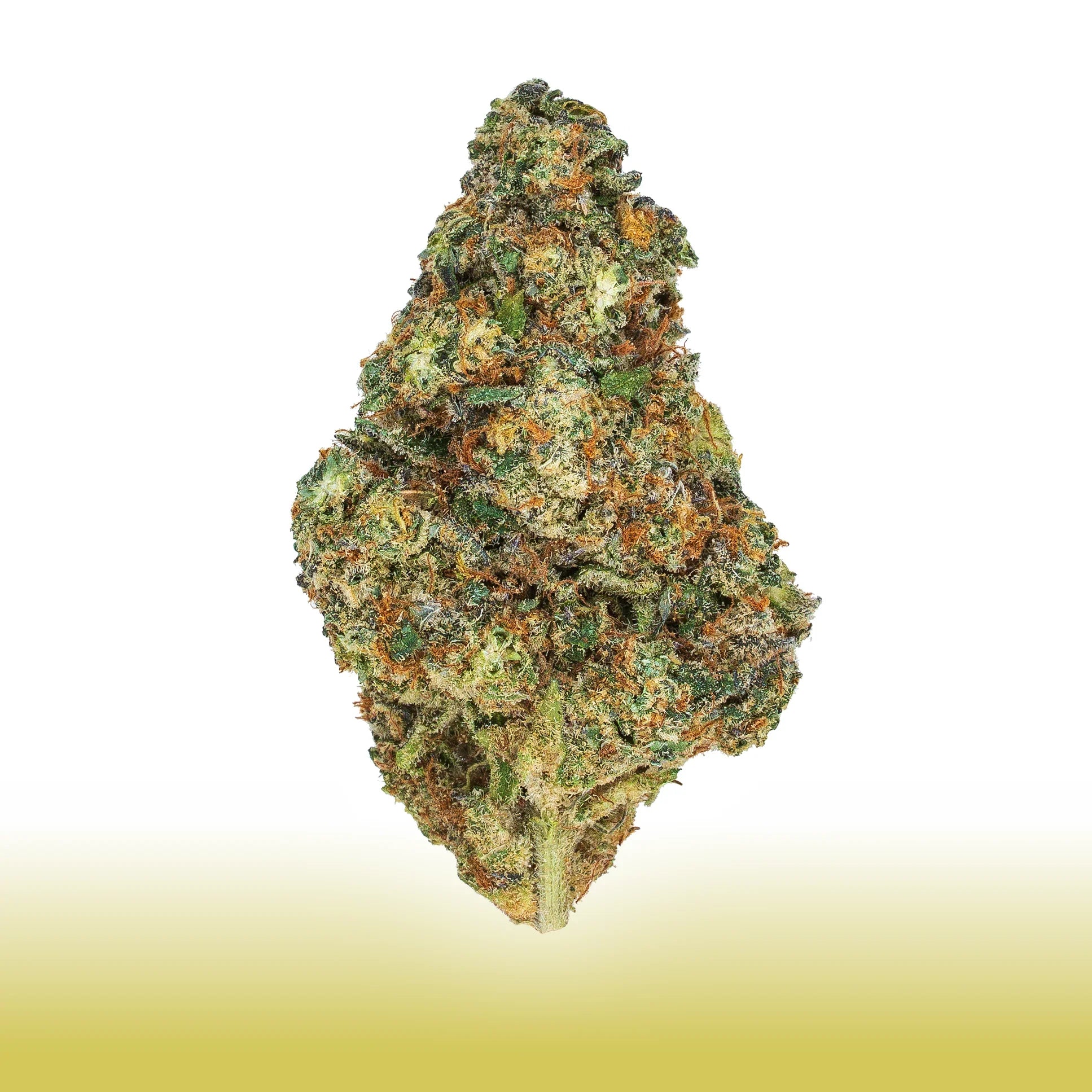 Collection of Close-up of premium Bahama Butter cannabis flower bud with green, orange, and frosty trichomes, sativa-dominant hybrid with 21.444% total THC. in a gallery layout