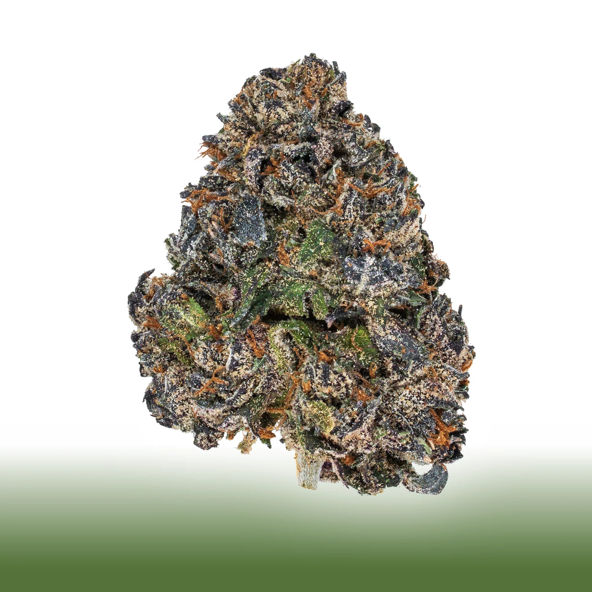 Collection of Black Runtz THCa flower bud with purple, orange, and green hues, covered in frosty trichomes, 50/50 hybrid with 21.822% THC content in a gallery layout