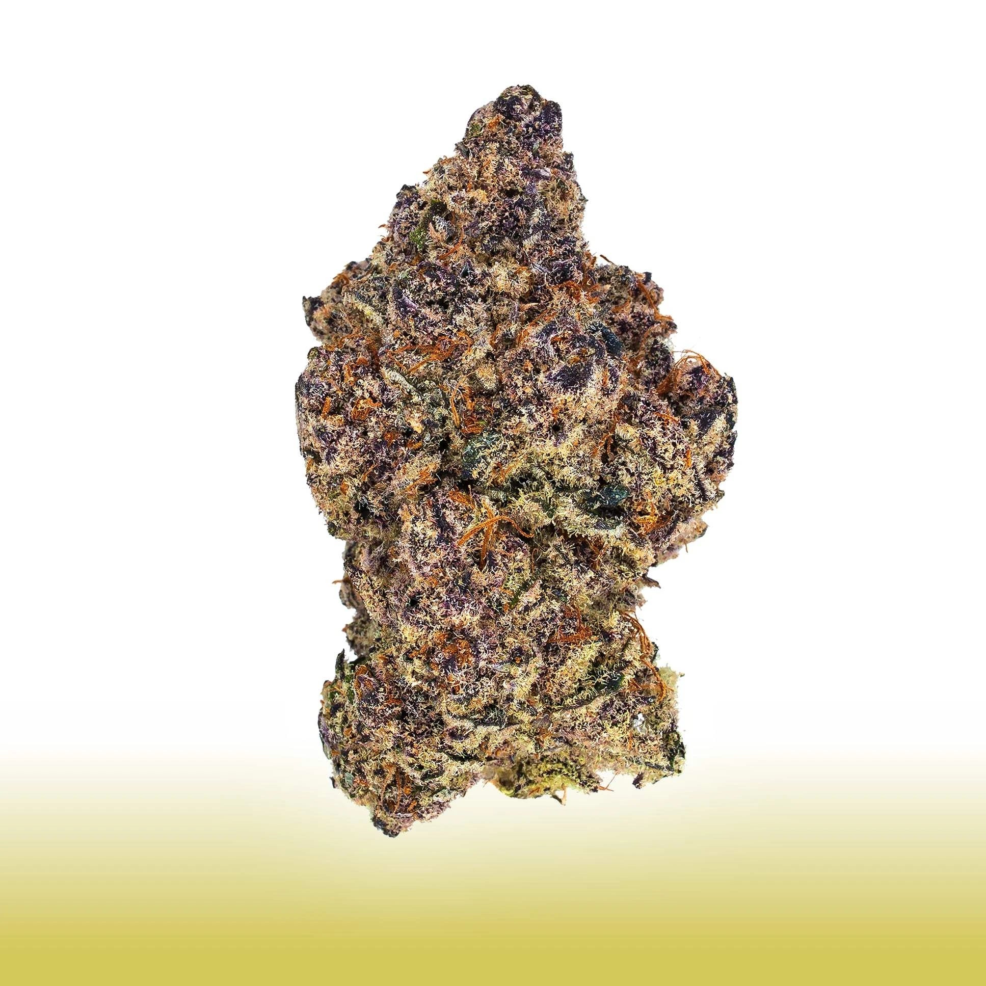 Collection of THCa Flower Scorpion King with dank, spicy flavor and citrus pine notes against yellow background. in a gallery layout