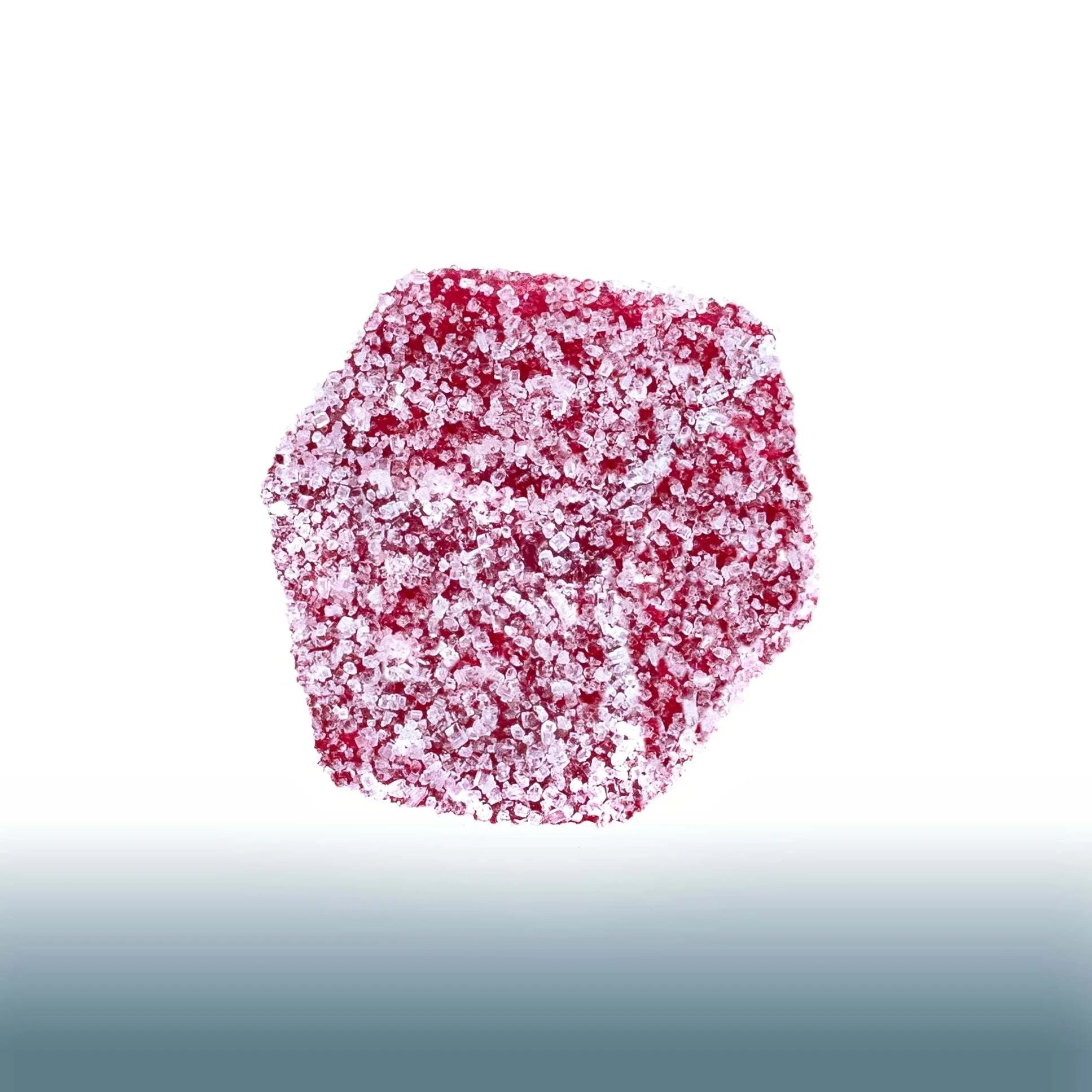 Collection of Cherry-flavored indica Live Rosin Chews gummy coated with sugar crystals in a gallery layout