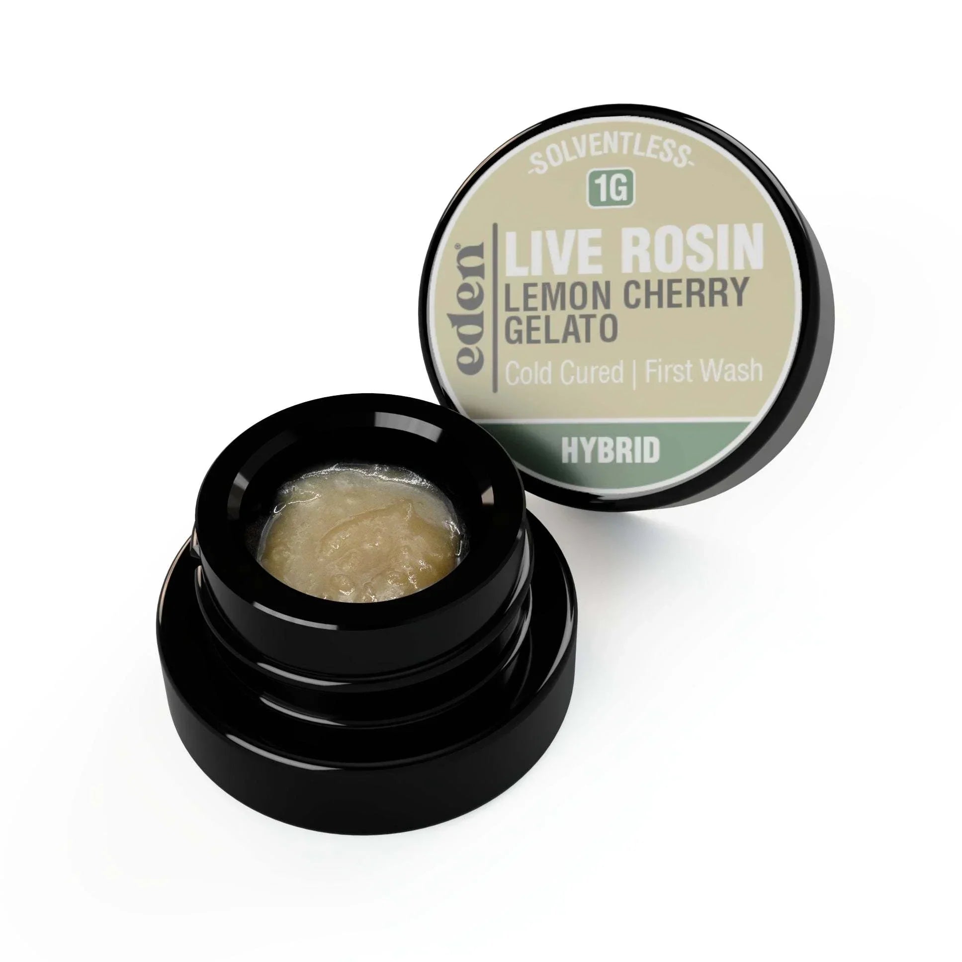 Collection of Live Rosin Dabs Lemon Cherry Gelato in black container with label. in a gallery layout